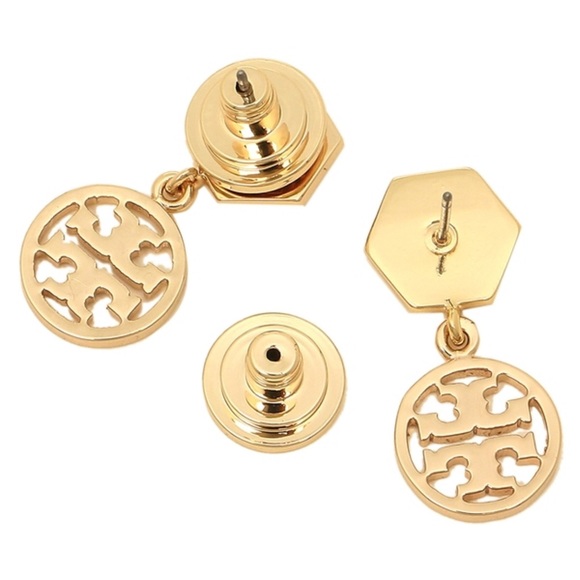 TORY BURCH • Gold Hexagon Logo Drop Earrings - Picture 7 of 8